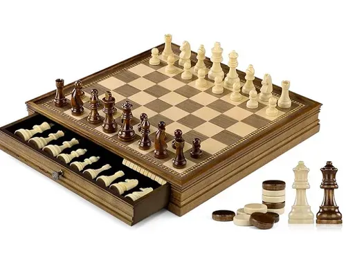 [170981] Schachbrett und Damespiel aus Walnussholz 2-in-1-Set.webp
