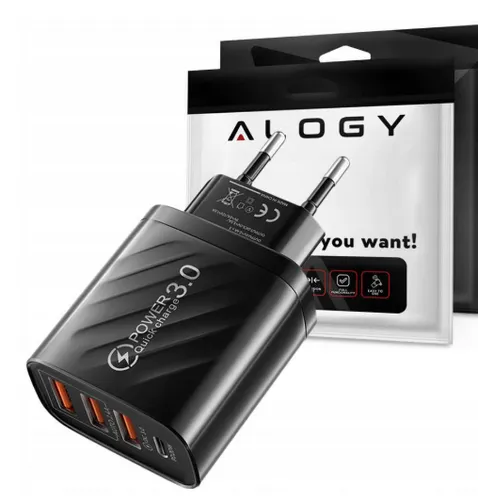 [170325] Ladegerät 4-Port USB I 30W PD QC3.0 Schnellladegerät - Schwarz, Alogy
