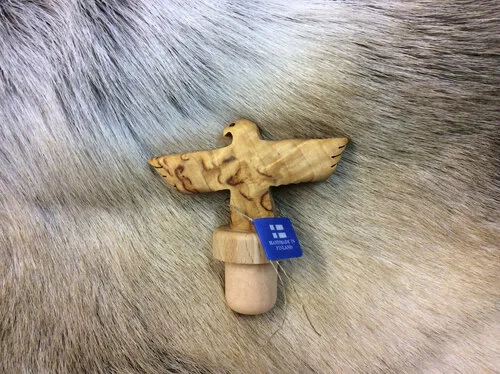 [170455] Flaschenverschluss "Adler" aus Karelischer Maserbirke handgefertigt – finnisches Holzunikat