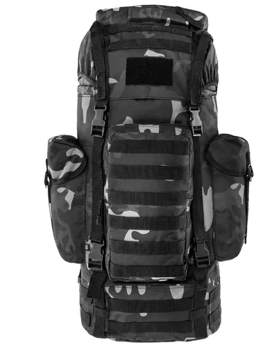 [170477] Robuster MOLLE Kampfrucksack 65L aus 600D Polyester mit PVC-Beschichtung – Tarnfarbe dunkel