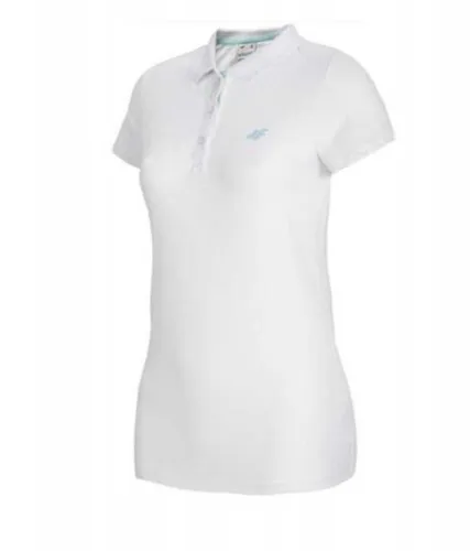 4F Damen-Poloshirt Weiss, Baumwolle/Elastan, elastisch, klassischer Schnitt, Alltag & Sport