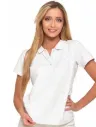 Damen-Poloshirt Weiss, Baumwolle/Elastan, gerader Schnitt, goldene Akzente, elegant & bequem