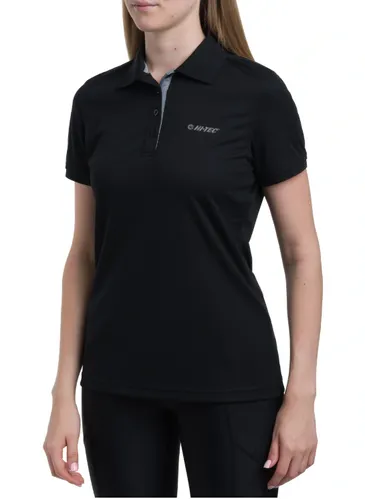 [170504] Damen-Poloshirt Schwarz/Silber, kurzarm, 100% Polyester, atmungsaktiv, regulärer Schnitt