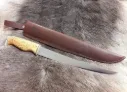 Finnisches Filetiermesser handgefertigt - Griff aus Maserbirke mit Rentierhorn, 34 cm lang