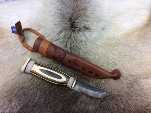 [170020] Original Finnisches Jagdmesser im Zebra-Look - Handgefertigt von Kauko Raatniemi