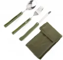 Faltbares Camping-Besteck-Set – Messer, Gabel, Löffel aus Edelstahl mit Tasche, Armeegrün