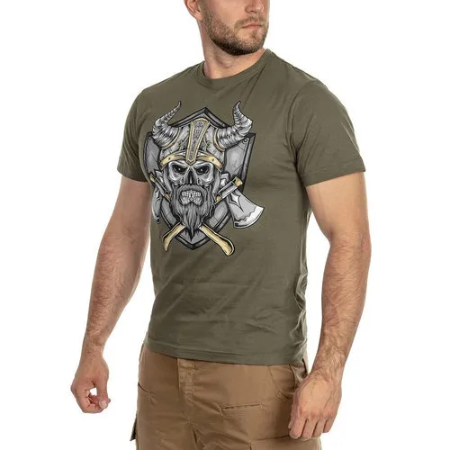 [170042] T-Shirt "Wikinger" für Herren – Kurzarm, 100% Baumwolle, Khaki, langlebiger Siebdruck