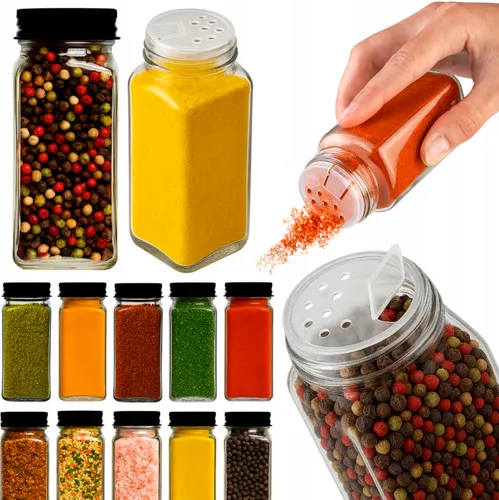 [170762] 12er-Set Gewürzgläser 120 ml – mit Streueinsatz & Schraubdeckel | Glas | Rechteckig