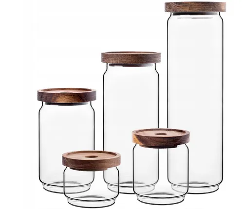 Glas-Vorratsdosen-Set mit Holzdeckel – 5-teilig