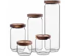 Glas-Vorratsdosen-Set mit Holzdeckel – 5-teilig