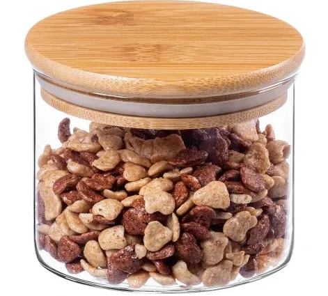 [170768] Stilvoller Glas-Aufbewahrungsbehälter mit Bambusdeckel – 550 ml