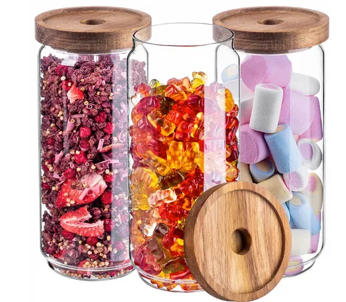 3er Set Glas-Aufbewahrungsbehälter mit Bambusdeckel – 950 ml