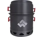Reise-Kochset 2 Töpfe – Eloxiertes Aluminium, klappbare Silikongriffe, leicht & kompakt 0,5 L