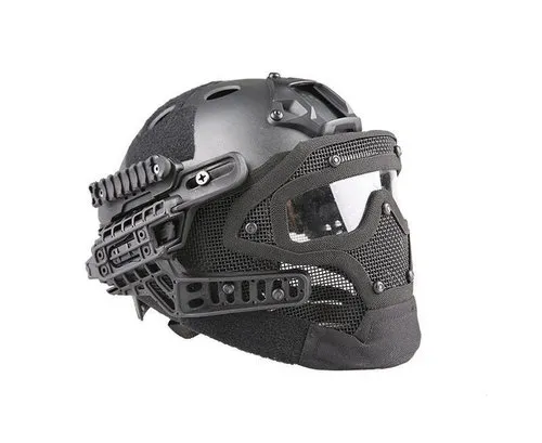 [170064] Modularer Taktikhelm mit abnehmbarer Gesichtsmaske, Belüftung & RIS-Schienen – Schwarz