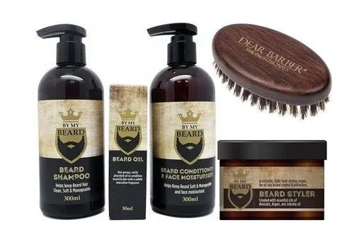 [170066] Exklusives Bartpflege-Set für Vollbärte – Shampoo, Öl, Conditioner, Styler & Bürste