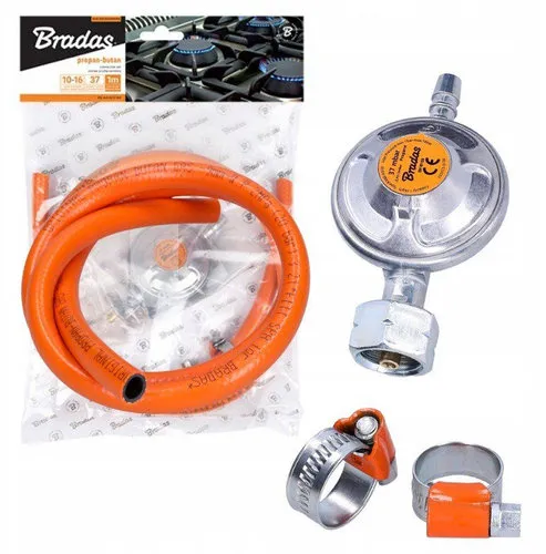[170071] Propan-Butan Druck-Reduzier-Set mit 1 m Schlauch – für Gaskochgeräte und Brenner geeignet