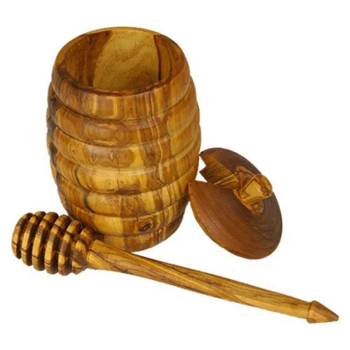 [170077] Honigtopf aus Olivenholz mit Löffel – Handgefertigt, antibakteriell & wasserbeständig, ca. 200 ml