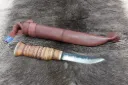 Seltenes, finnisches Jagdmesser mit Kohlenstoffstahlklinge, Birkenrinde-Griff, Kauko Raatiniemi