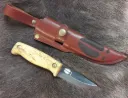 Finnisches, handgefertigtes Puukko-Jagdmesser mit Kohlenstoffstahlklinge, Curly-Birch-Griff