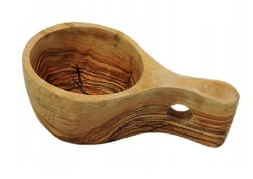 [170001] Grosse Kuksa aus Olivenholz - Handgefertigte Trinkschale aus massivem Naturholz