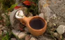 Finnische Kuksa aus Maserbirke und Rentierhorn - Motiv Lachs