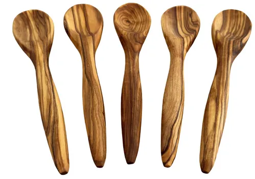 [171116] Olivenholz Löffel „Piccolo“ 12 cm – 5er Set handgefertigte Kaffeelöffel für Tee, Kaffee & Gewürze