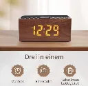 Holz Digitaler Radiowecker mit kabelloser Qi-Ladestation, LED-Display, 9 Alarmtöne & USB-Anschluss