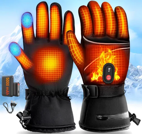 [171156] Beheizbare Handschuhe Damen & Herren – 5000 mAh Akku, 3 Heizstufen, Touchscreen, Wasserdicht