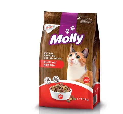 Katzenfutter - Katzentrockennahrung Rind mit Erbsen, 1,5 kg Molly