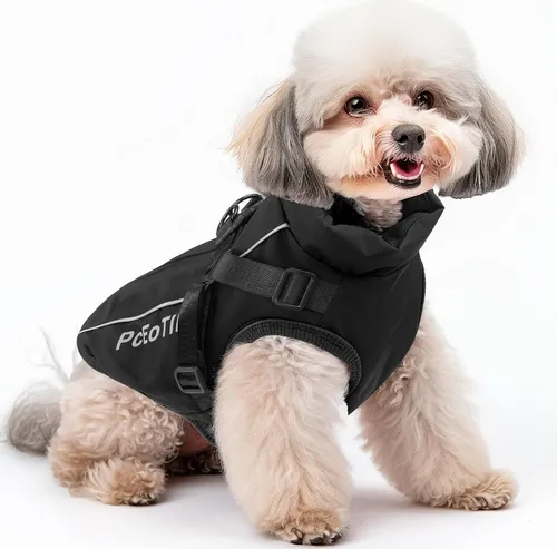 [171169] Hundemantel wasserdicht für kleine Hunde, warme Winterjacke mit Geschirr