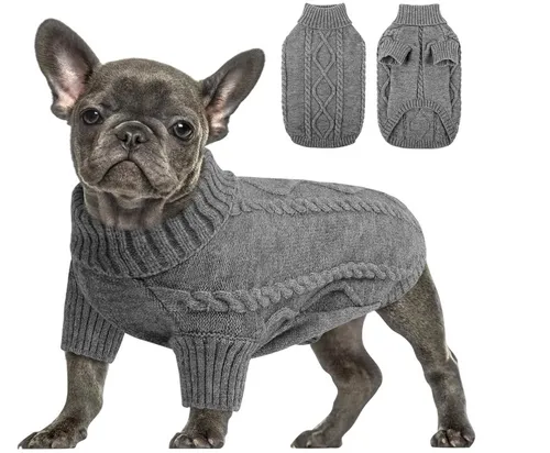 [171177] Hundepullover mit Zopfmuster – Warmer Strickpullover für kleine Hunde, Grau