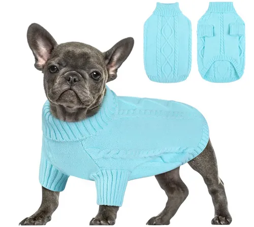 [171178] Hundepulli mit Zopfmuster – Warmer Strickpullover für kleine Hunde, Aquamarin