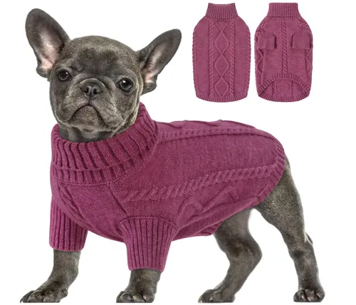 [171179] Hundepulli mit Zopfmuster – Warmer Strickpullover für kleine Hunde, Bordeaux
