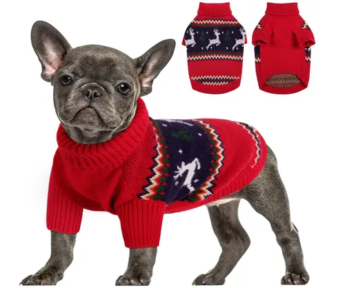 [171180] Hundepulli mit Zopfmuster – Warmer Strickpullover für kleine Hunde, Wintermotiv