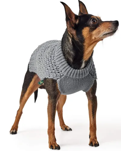 [171181] Hundepullover MALMÖ – Zopfstrick-Hundepullover in Grau, wärmend & reflektierend