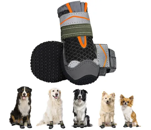 [171185] Hundeschuhe Pfotenschutz atmungsaktiv mit rutschfester Sohle & reflektierendem Klettverschluss