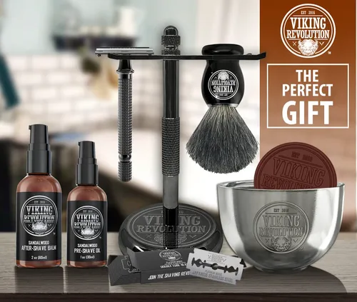[171204] Viking Revolution Luxus Rasierset für Männer – Sicherheitsrasierer, Pinsel, Öl & Aftershave