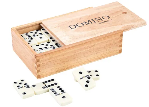 [171209] Engelhart Domino Spiel Double 9 mit Holzkiste, 55 Steine, klassisches Gesellschaftsspiel