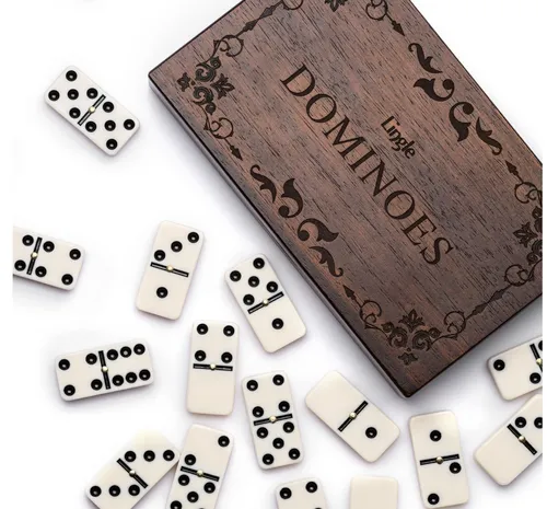 [171211] Dominoes Set Double 6 mit Holzbox, klassisches Dominospiel, 28 Steine