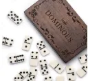 Dominoes Set Double 6 mit Holzbox, klassisches Dominospiel, 28 Steine