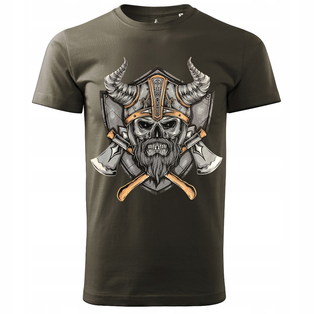 [171271] T-Shirt "Wikinger" für Herren – Kurzarm, 100% Baumwolle, Khaki, langlebiger Siebdruck
