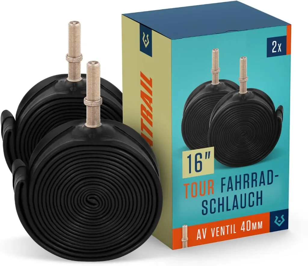 [171283] Alphatrail Fahrradschlauch 16 Zoll AV Autoventil 2er Set aus Butylkautschuk