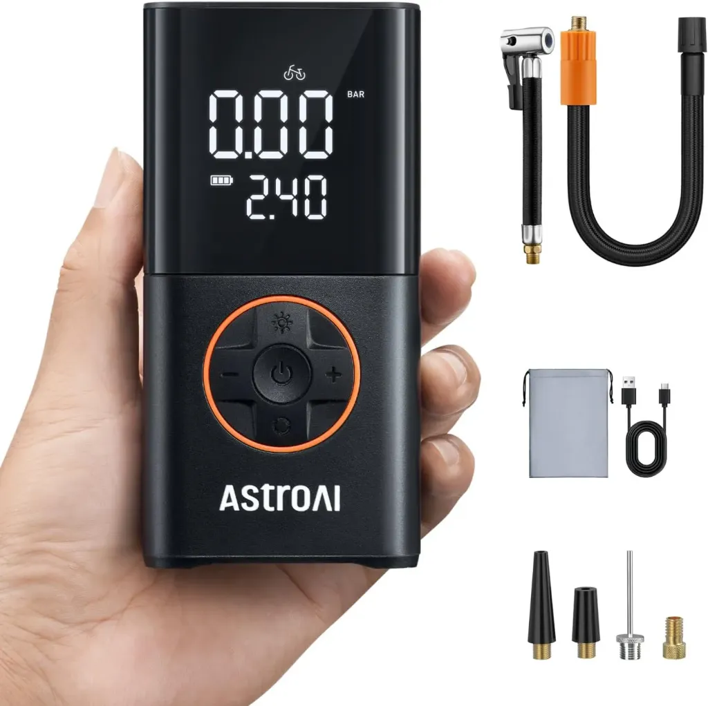 [171352] AstroAI Kabellose elektrische Luftpumpe – Tragbare Akku-Reifenpumpe mit LED-Licht