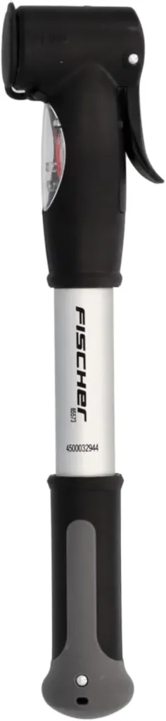 [171354] FISCHER Mini-Luftpumpe mit Manometer – Kompakte Fahrradpumpe mit Doppelhub-Technik