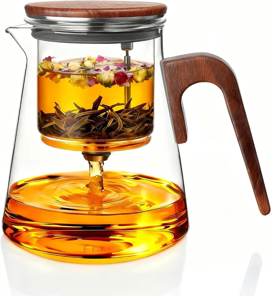 ZENS Magic Teekanne mit Sieb – 800 ml, Walnussholz und Borosilikatglas