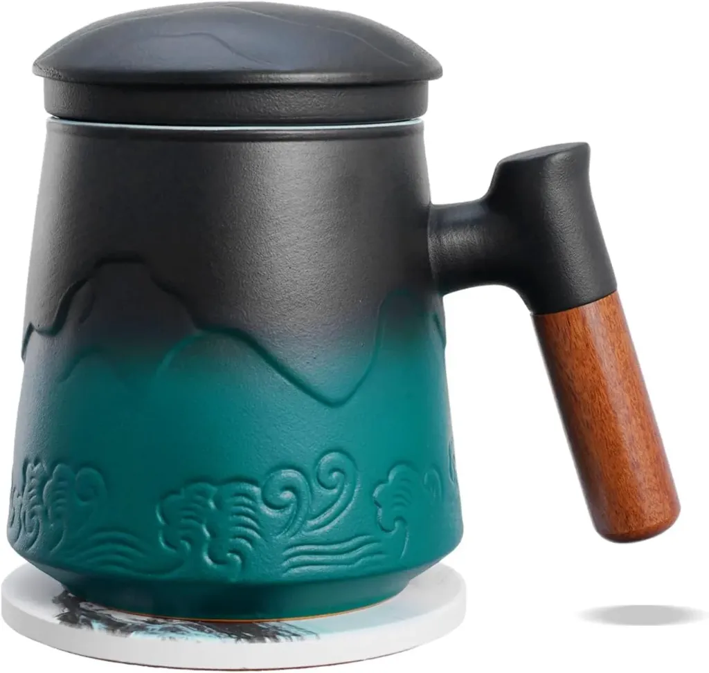 ZENS Teetasse mit Sieb und Deckel – 450 ml, Grün