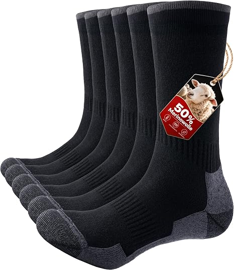 PULIOU Merino Wandersocken – 3 Paar, gepolstert