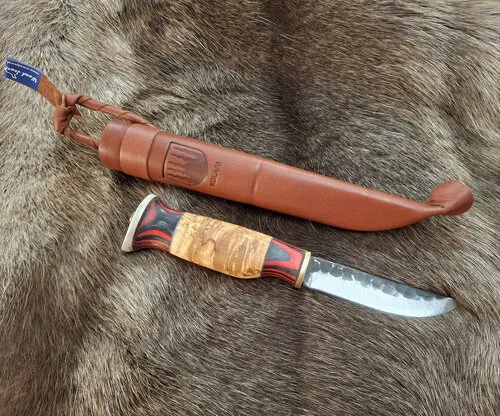 [170248] Handgemachtes Jagdmesser Puukko aus Lappland von Kauko Raatiniemi, Farbe Naturholz/Braun