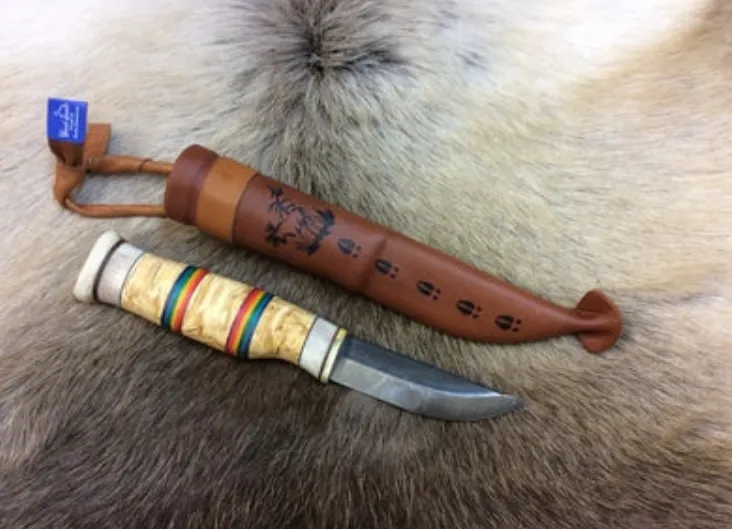[170015] Finnisches Wood Jewel Outdoor-Messer - Handgefertigt aus Rentiergeweih und Karelischer Maserbirke