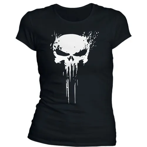 [170026-S] T-Shirt für Damen - Punisher, 100% Baumwolle, lockerer Schnitt, Kurzarm, schwarz (S)